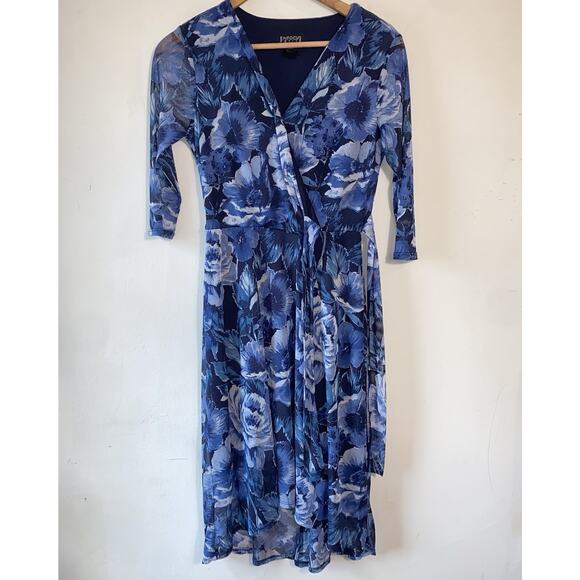 Enfocus Floral Y2K Faux Wrap Fairy Dress SZ 4P Semi Sheer Asymmetrical Hem - Picture 3 of 12